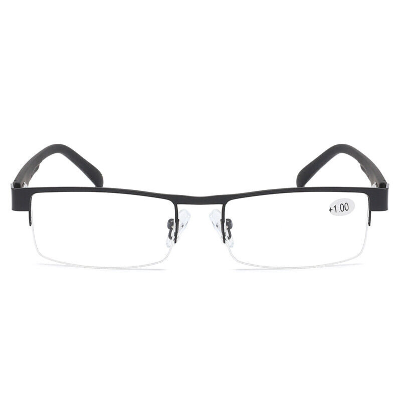 1 Pair Mens Metal Black Frame Rectangular Reading Glasses Spring Hinge Readers