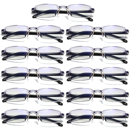 11PK Mens Rectangular Rimless Blue Light Blocking Reading Glasses Unisex Readers