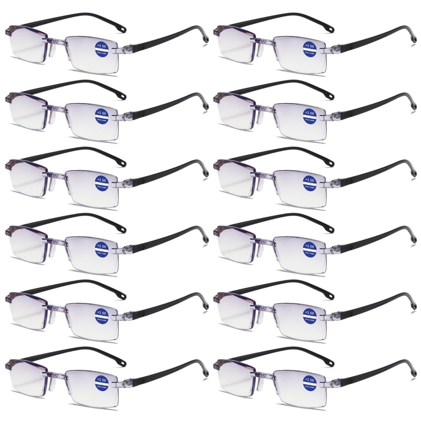 12PK Rimless Blue Light Blocking Reading Glasses Diamond Cut Readers for Men