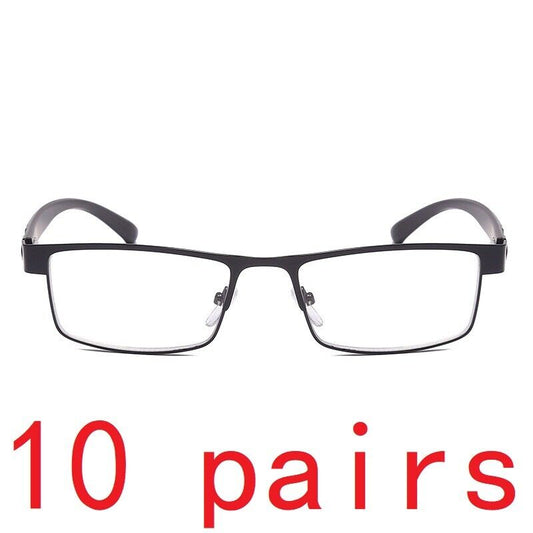 10 Pack Men Classic Style Square Metal Frame Reading Glasses Spring Hinge Reader