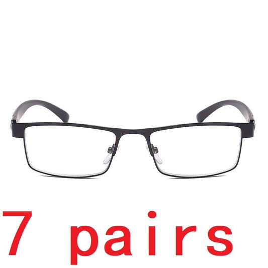 7 Pack Men Classic Style Square Metal Frame Reading Glasses Spring Hinge Readers