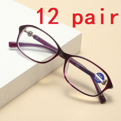 12 Pairs Oval Frame Reading Glasses Lightweight Classic Readers for Women Ladies