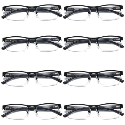 8 PK Mens Spring Hinge Blue Light Blocking Reading Glasses Half Frame Readers