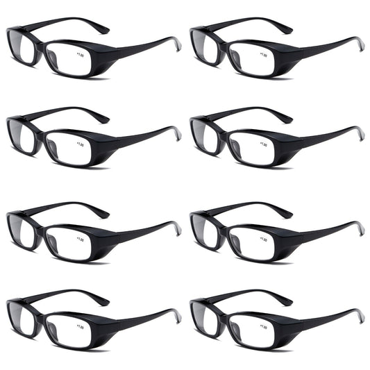 8 PK Clear Lens Mens Black Frame Reading Glasses Heavy Duty Readers for Work