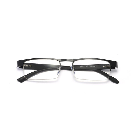 1 Pair Mens Metal Half Frame Rectangle Reading Glasses Spring Hinge Slim Readers