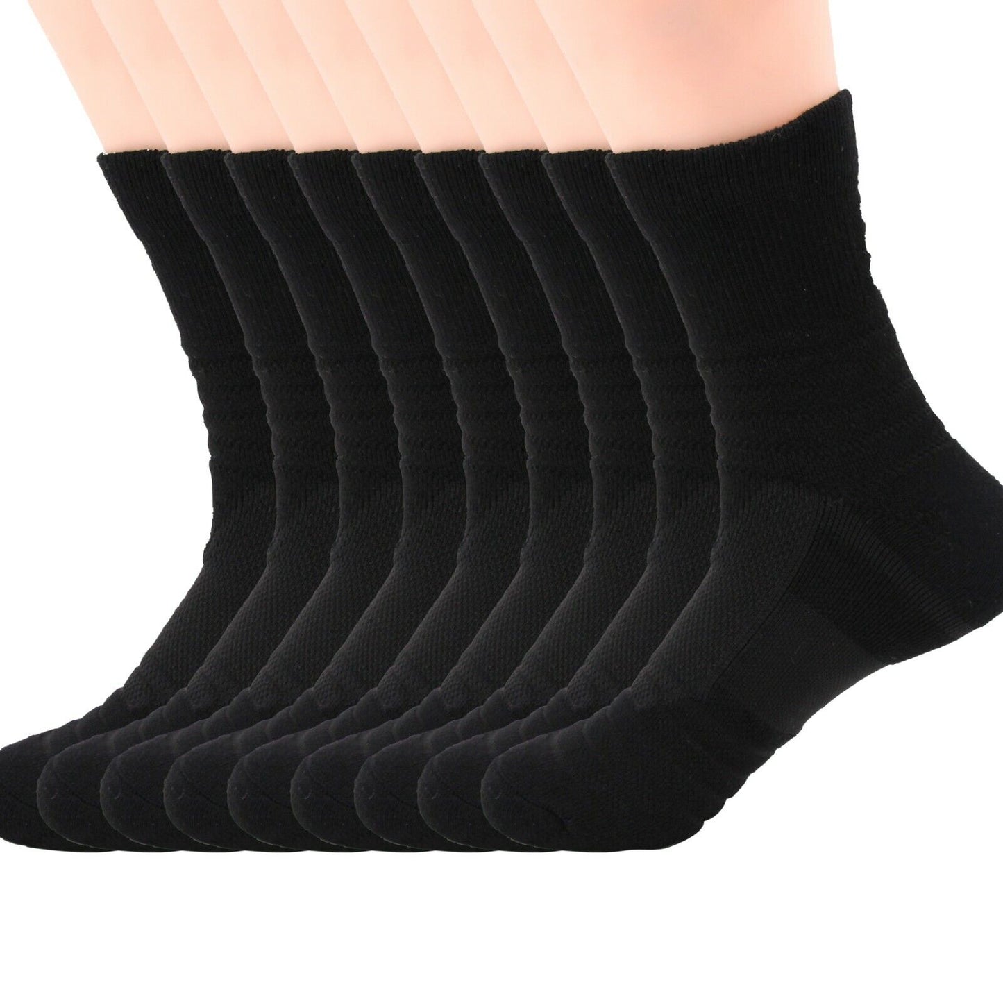 Lot 1-12 Mens Cotton Athletic Sport Casual Work Crew Socks Black Size 9-11 6-12