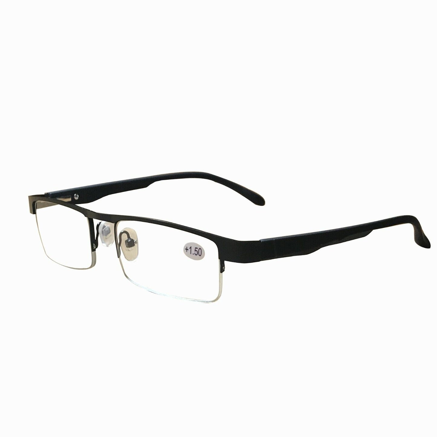 2 Pair Mens Metal Half Frame Rectangle Reading Glasses Spring Hinge Slim Readers