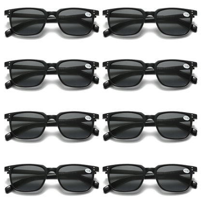 8 PK Unisex Full Lens Tinted Sun Readers Reading Sunglasses UV400 Black Frame