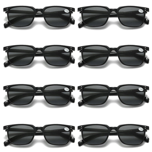 8 PK Unisex Full Lens Tinted Sun Readers Reading Sunglasses UV400 Black Frame