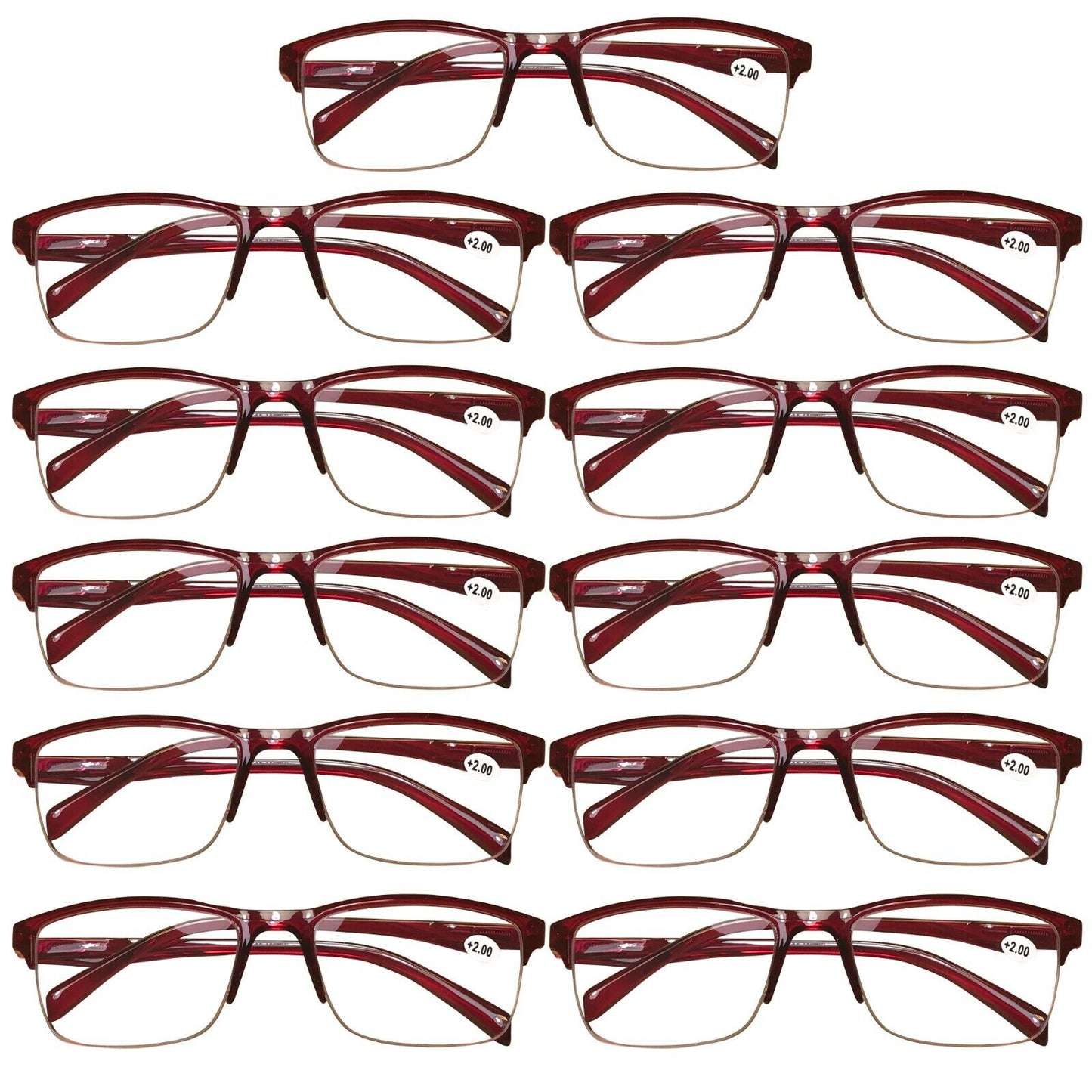 11Pair Womens Half Frame Square Classic Reading Glasses Red Spring Hinge Readers