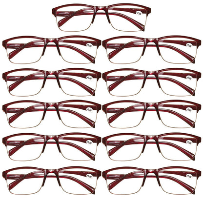 11Pair Womens Half Frame Square Classic Reading Glasses Red Spring Hinge Readers