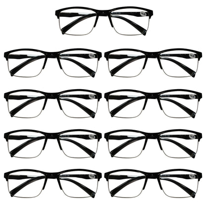 9 Packs Mens Unisex Half Frame Square Reading Glasses Black Spring Hinge Readers