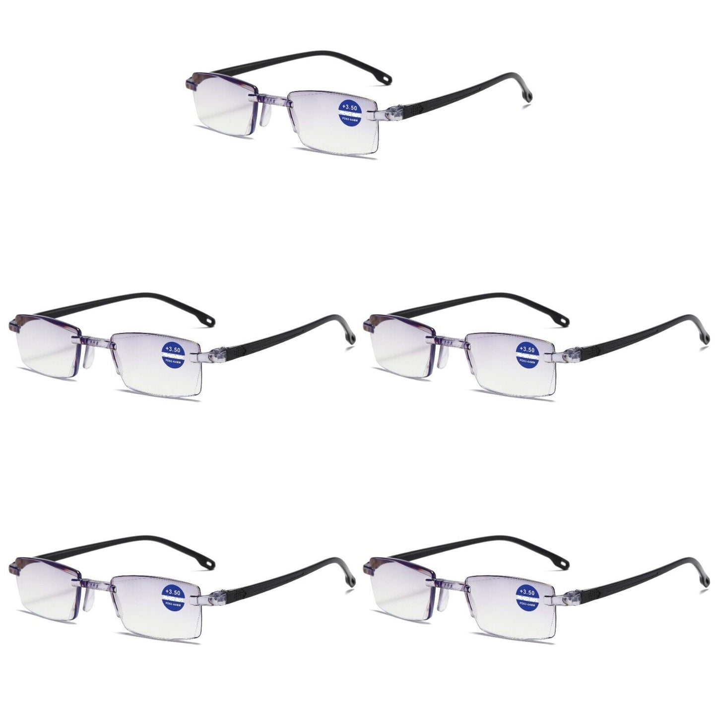 5PK Rimless Blue Light Blocking Reading Glasses Diamond Cut Edge Readers for Men