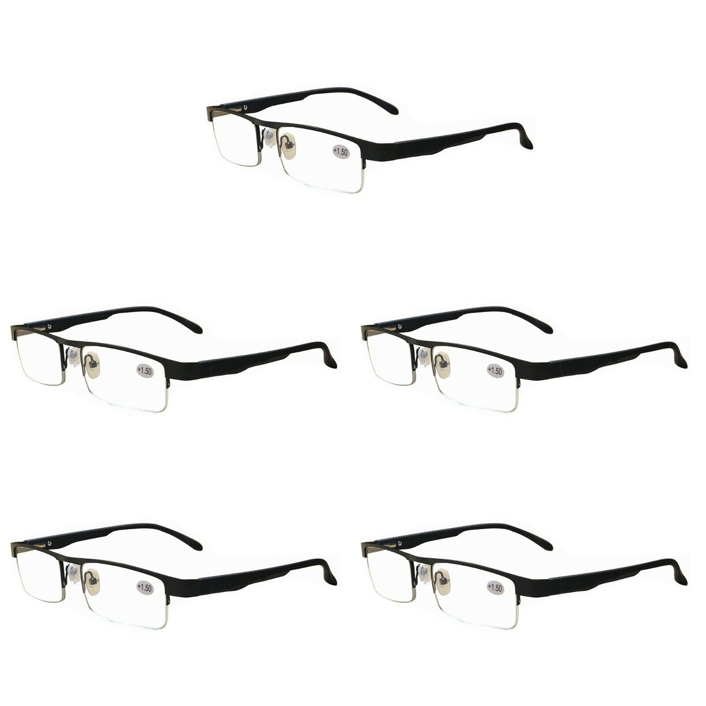 5 Pairs Mens Metal Black Frame Rectangular Reading Glasses Spring Hinge Readers