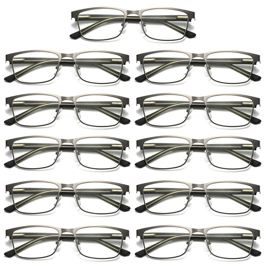 11 PK Mens Metal Frame Spring Hinge Blue Light Blocking Reading Glasses Readers