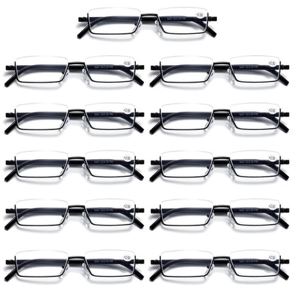 11PK Half Rim Metal Frame Small Mens Reading Glasses Blue Light Blocking Readers