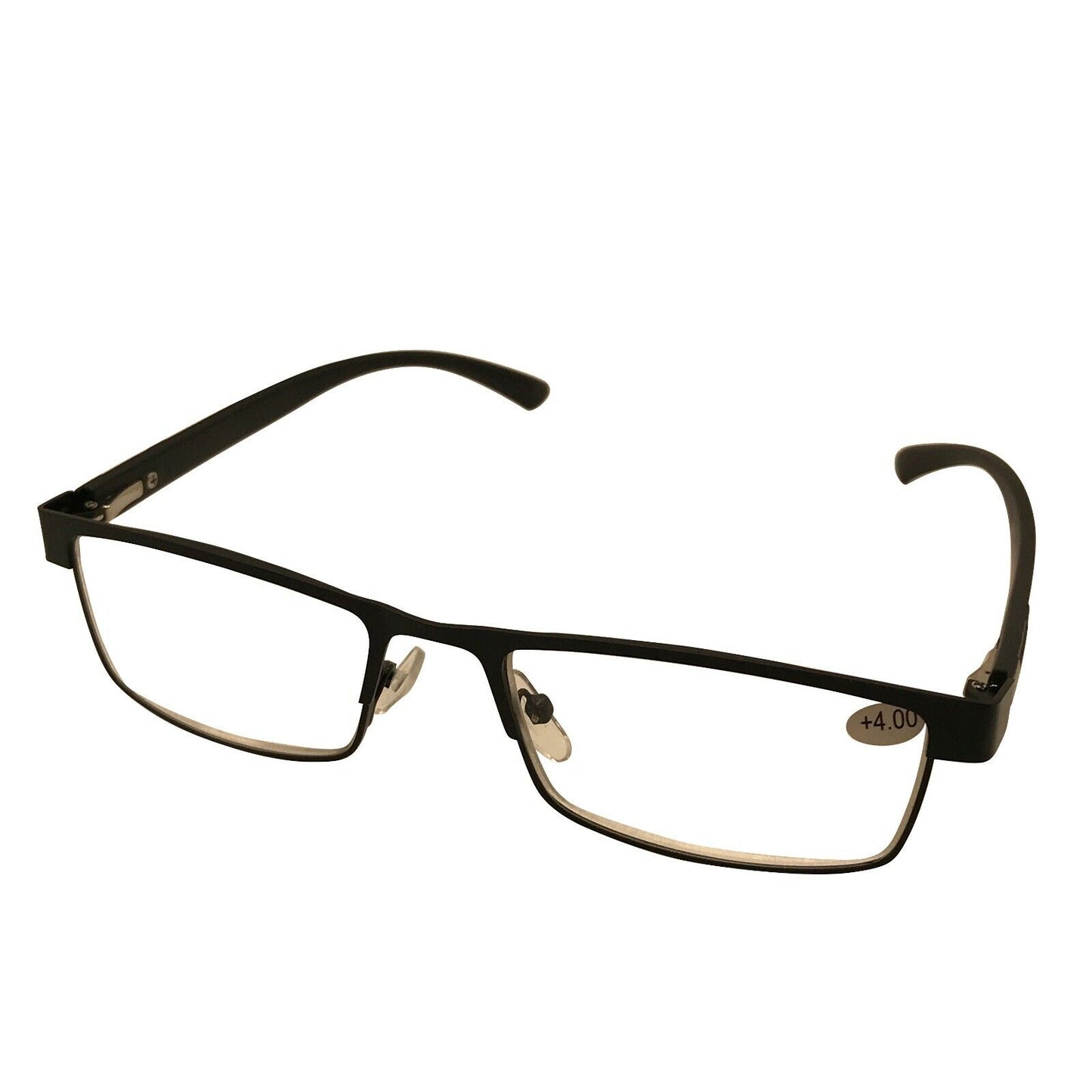 2 Packs Mens Rectangle Metal Frame Reading Glasses Black Spring Hinge Readers