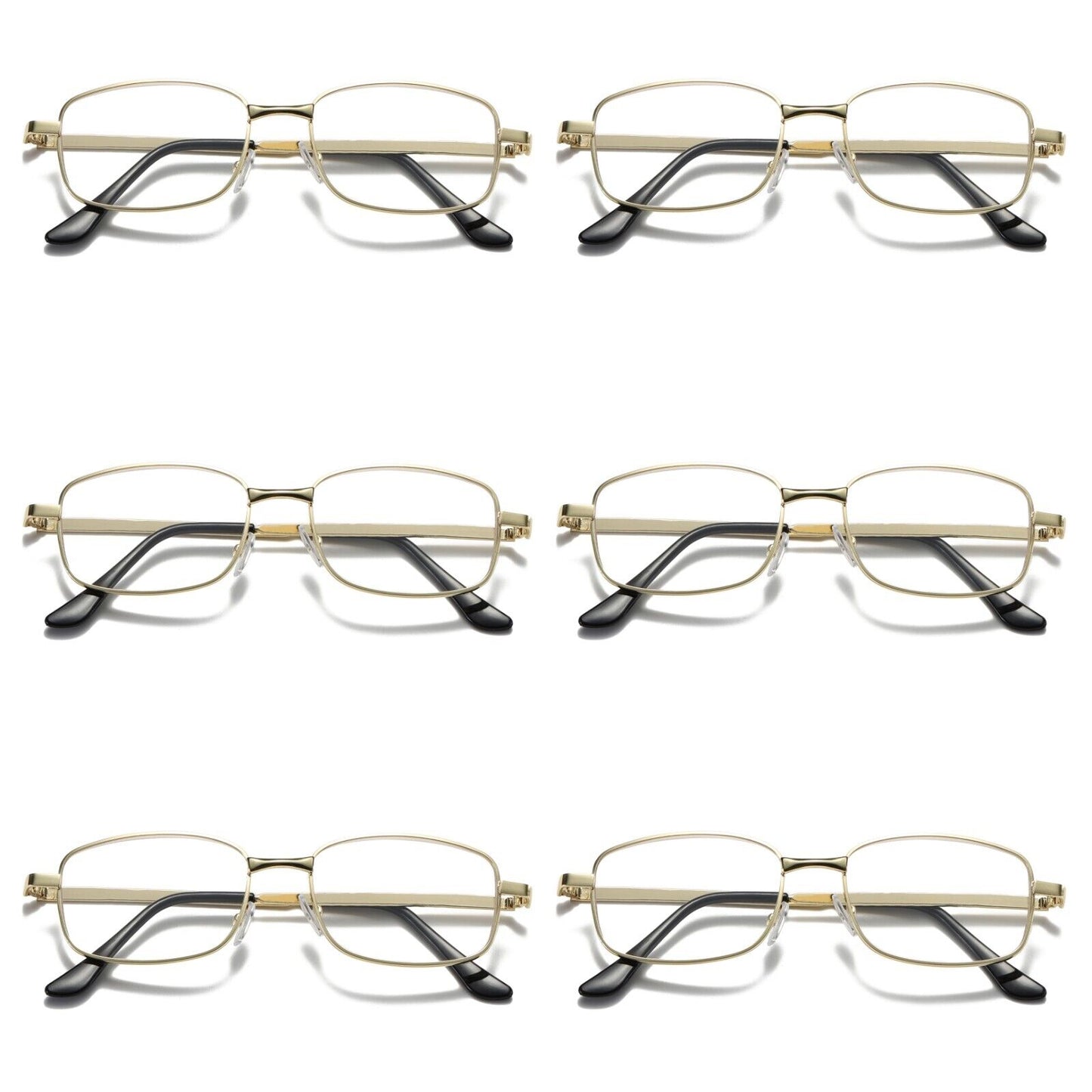 6 Pair Mens Square Metal Frame Golden Reading Glasses Classic Readers Eyeglasses