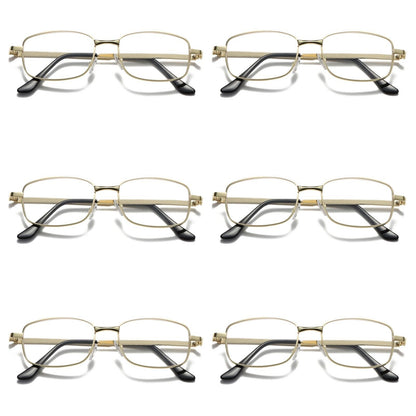 6 Pair Mens Square Metal Frame Golden Reading Glasses Classic Readers Eyeglasses