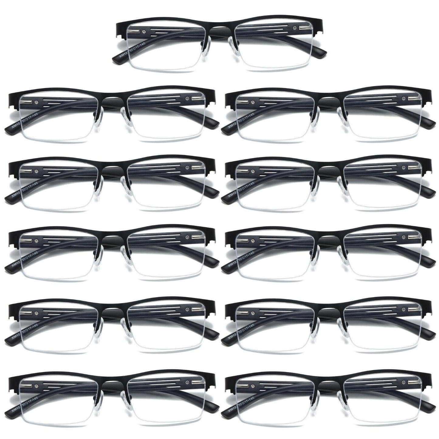 11 PK Mens Spring Hinge Blue Light Blocking Reading Glasses Half Frame Readers