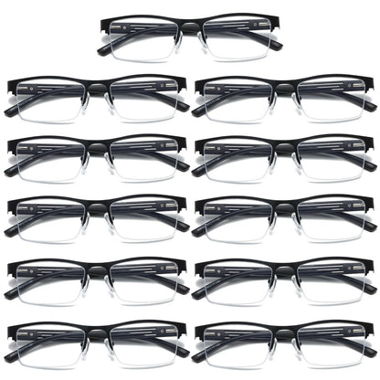 11 PK Mens Spring Hinge Blue Light Blocking Reading Glasses Half Frame Readers