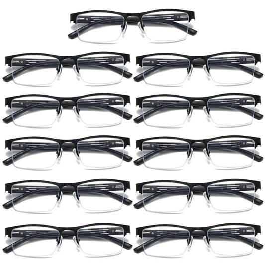 11 PK Mens Spring Hinge Blue Light Blocking Reading Glasses Half Frame Readers