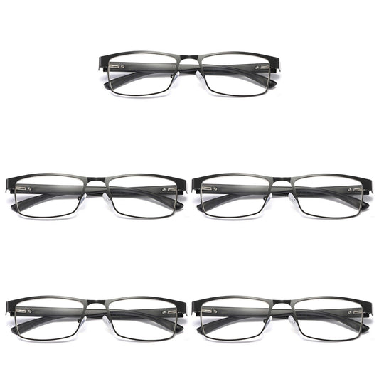 5 PK Mens Rectangular Blue Light Blocking Reading Glasses Spring Hinge Readers