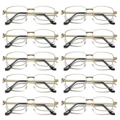 10Pair Mens Square Metal Frame Golden Reading Glasses Classic Readers Eyeglasses