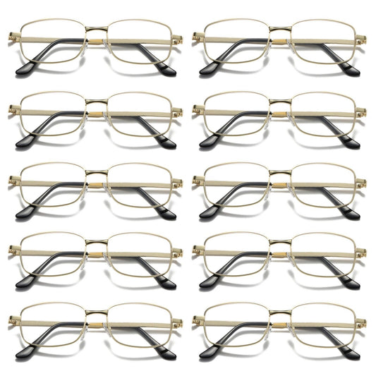 10Pair Mens Square Metal Frame Golden Reading Glasses Classic Readers Eyeglasses