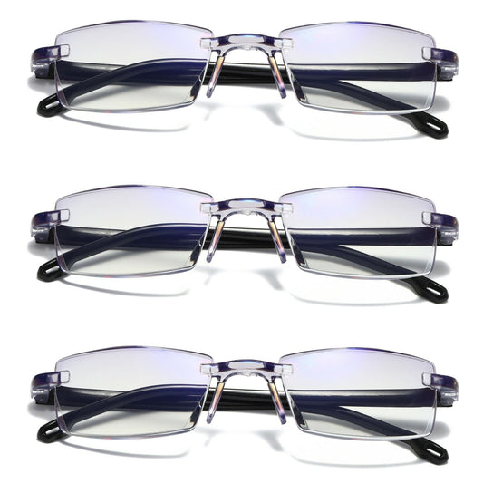 3 PK Mens Rectangular Rimless Blue Light Blocking Reading Glasses Unisex Readers