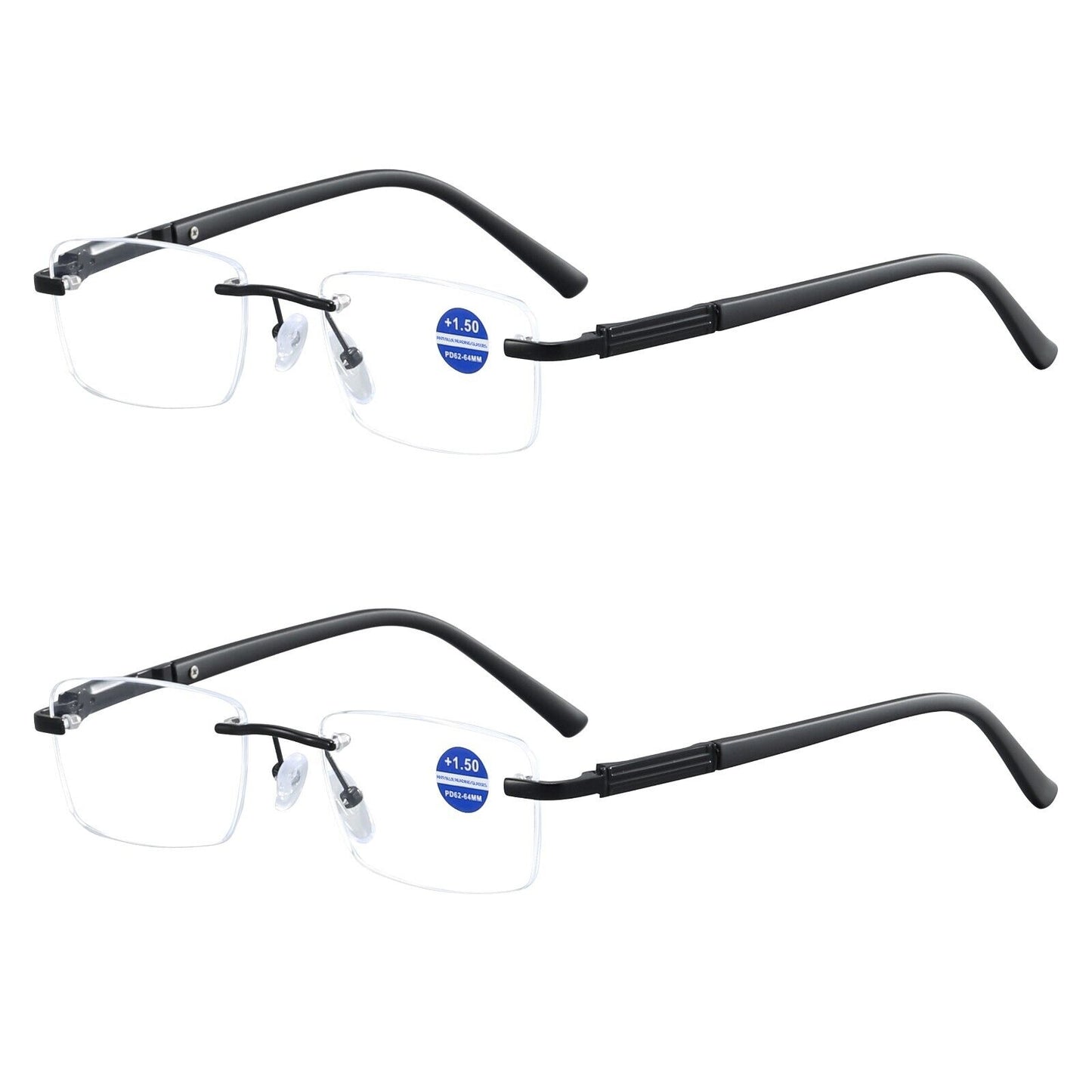 2PK Mens Anti Blue Light Blocking Rimless Reading glasses Spring Hinge Readers