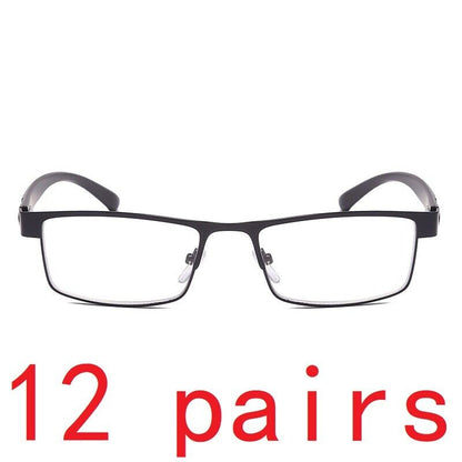 12 Pack Men Classic Style Square Metal Frame Reading Glasses Spring Hinge Reader