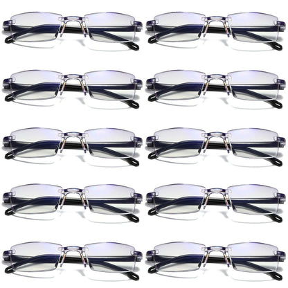 10PK Mens Rectangular Rimless Blue Light Blocking Reading Glasses Unisex Readers