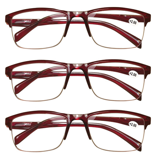 3 Pair Womens Half Frame Square Classic Reading Glasses Red Spring Hinge Readers