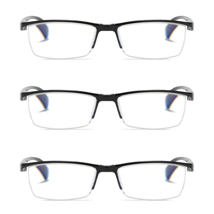 3 PK Mens Half Frame Spring Hinge Reading Glasses Blue Light Blocking Readers