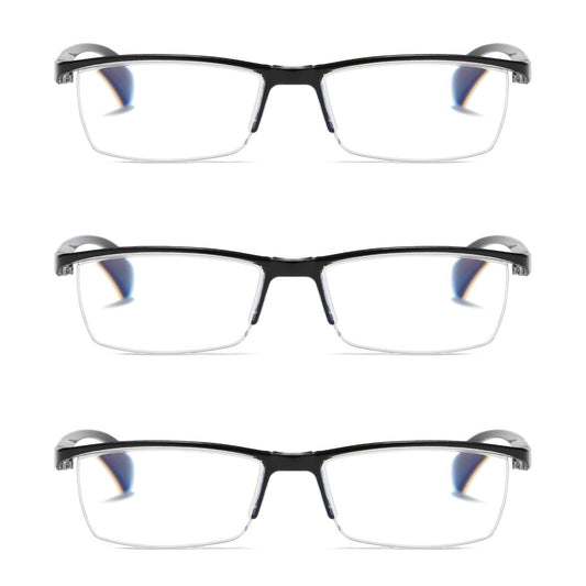 3 PK Mens Half Frame Spring Hinge Reading Glasses Blue Light Blocking Readers