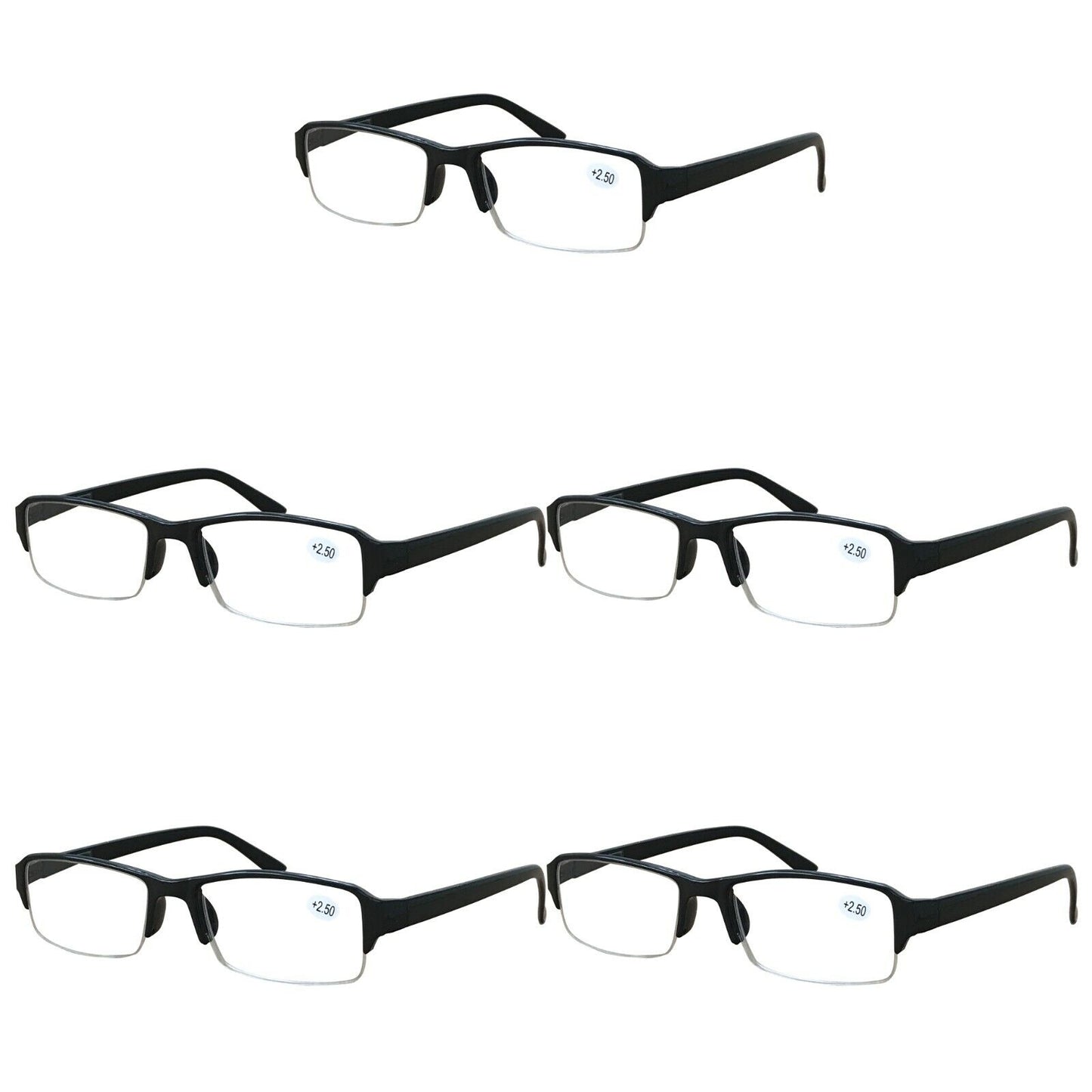 5 Packs Mens Unisex Rectangular Half Frame Reading Glasses Spring Hinge Readers