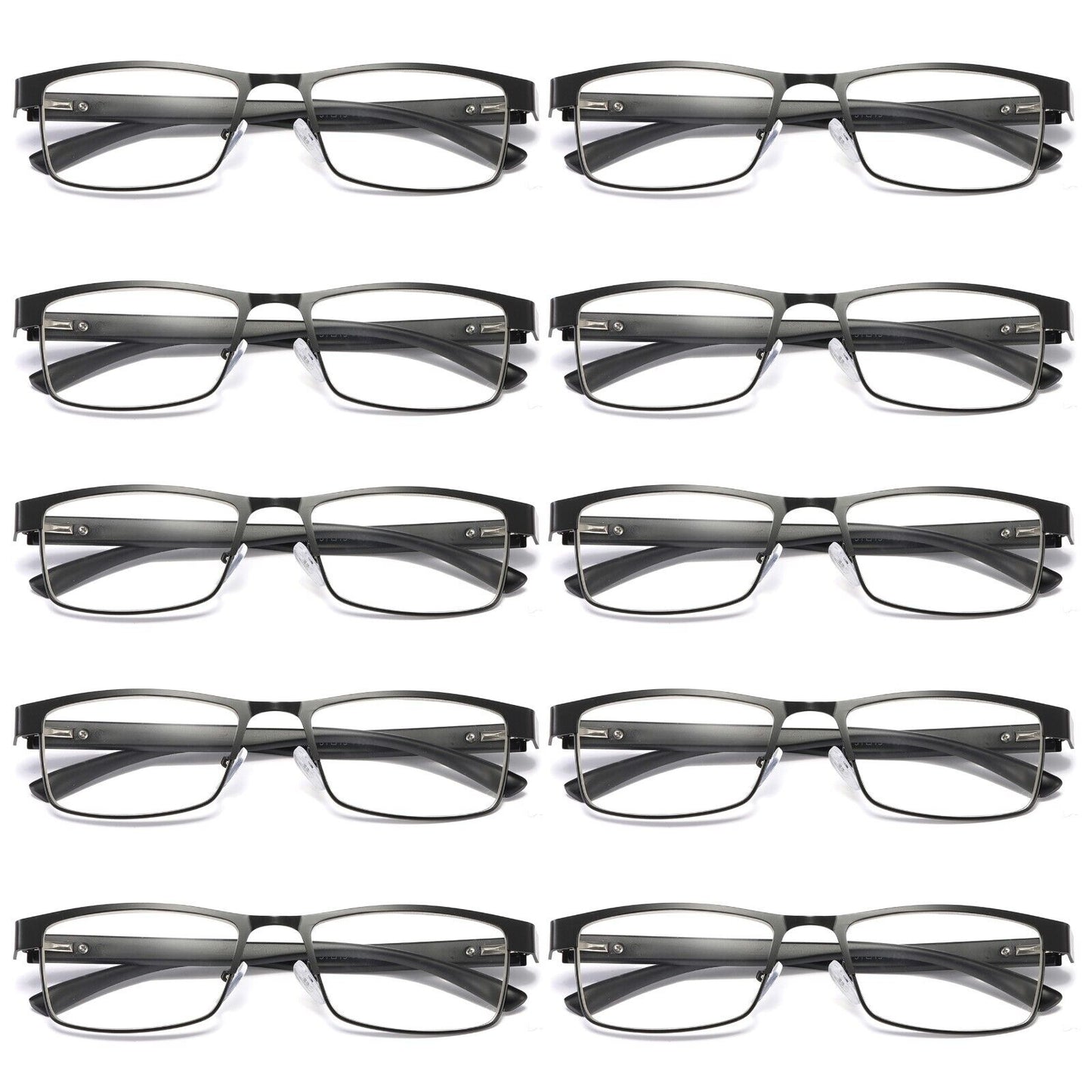 10 PK Mens Rectangular Blue Light Blocking Reading Glasses Spring Hinge Readers