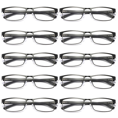 10 PK Mens Rectangular Blue Light Blocking Reading Glasses Spring Hinge Readers