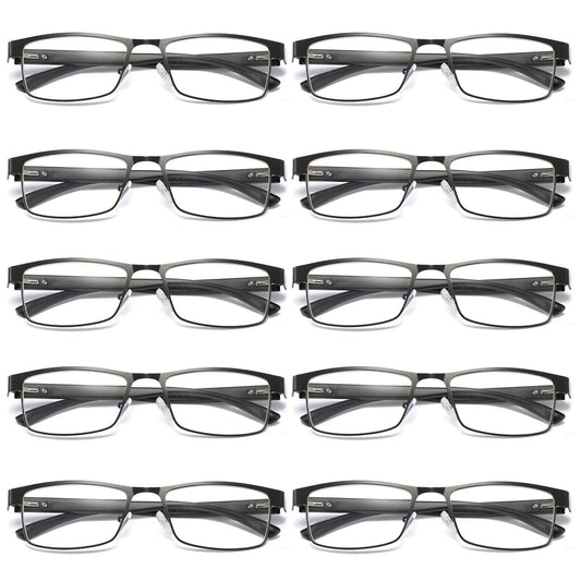 10 PK Mens Rectangular Blue Light Blocking Reading Glasses Spring Hinge Readers