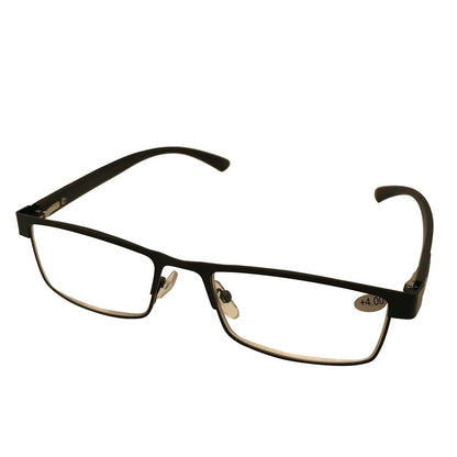 4 Packs Mens Rectangle Metal Frame Reading Glasses Black Spring Hinge Readers