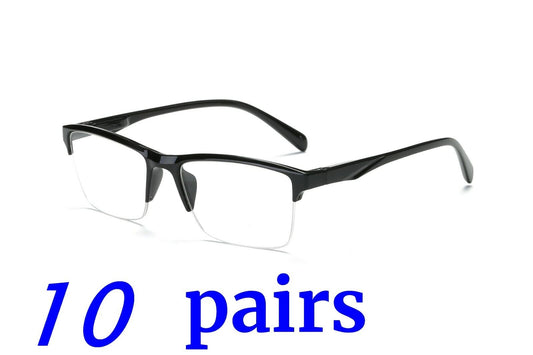 10Pair Fashion Rectangle Half Frame Reading Glasses Spring Hinge Readers for Men