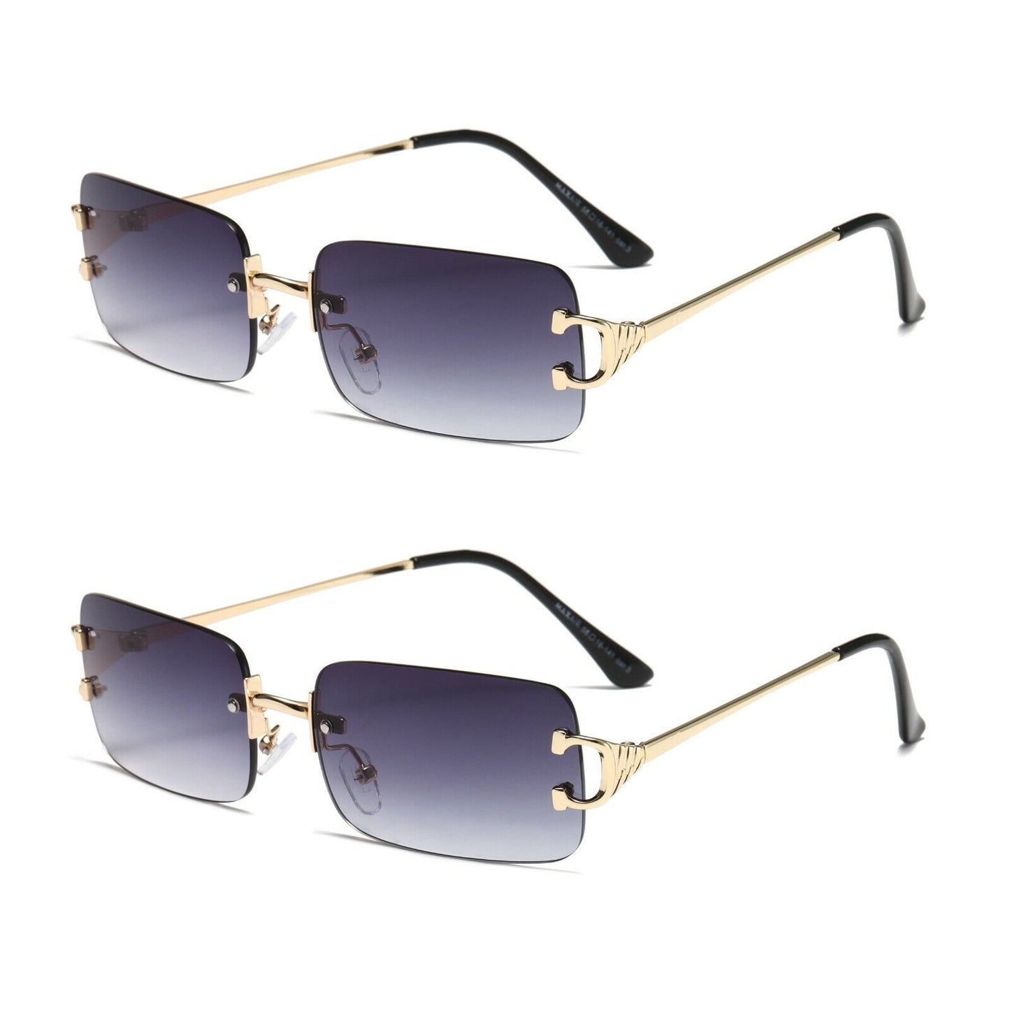 2Pair Unisex Metal Frame Rimless Classic Fashion Sunglasses for Men Women Ladies