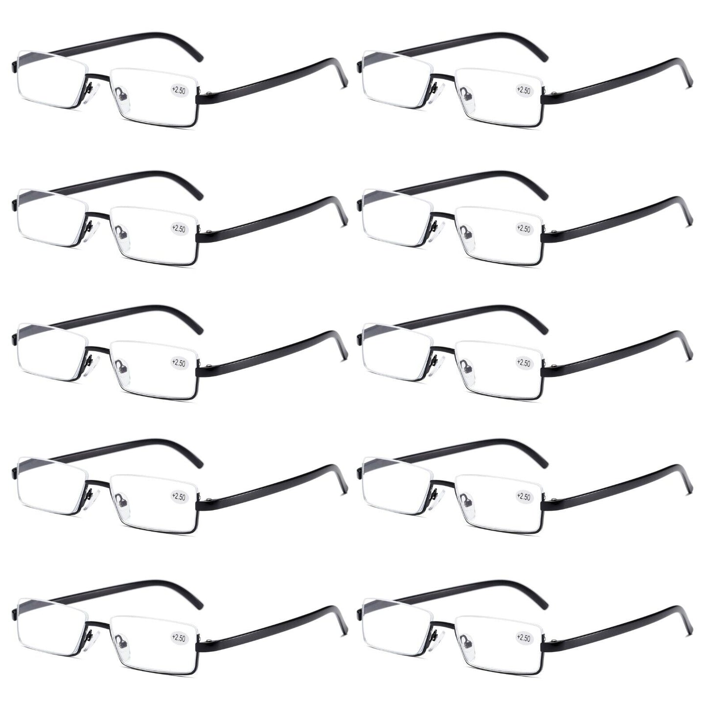 10PK Men Half Metal Frame Reading Glasses Blue Light Readers for Small Head Face