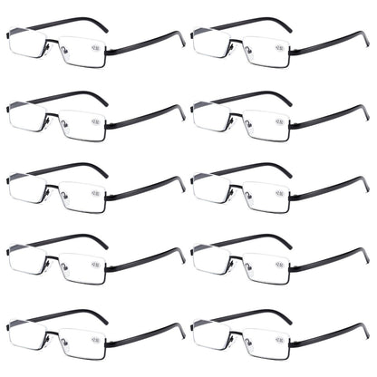 10PK Men Half Metal Frame Reading Glasses Blue Light Readers for Small Head Face