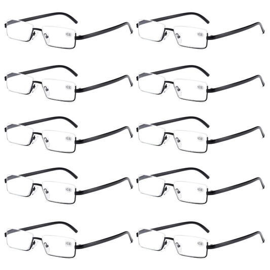 10PK Men Half Metal Frame Reading Glasses Blue Light Readers for Small Head Face