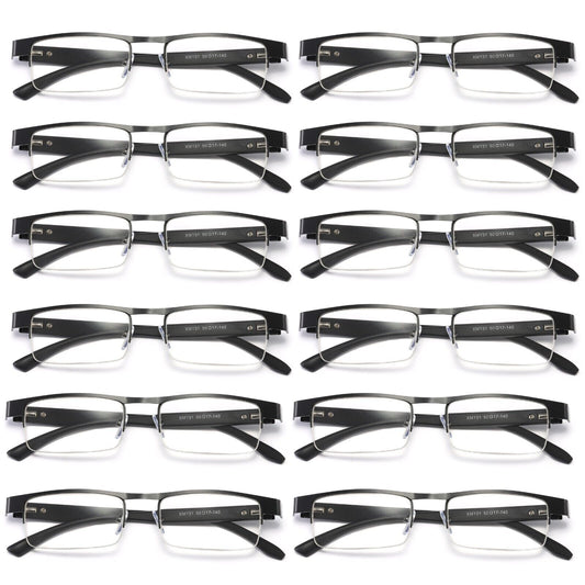 12Pair Mens Metal Half Frame Rectangle Reading Glasses Spring Hinge Slim Readers