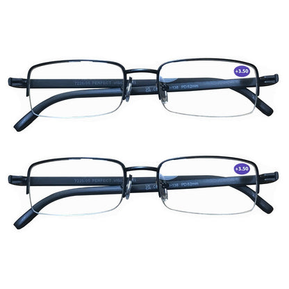 2 Pairs Mens Metal Frame Rectangle Half Frame Reading Glasses Classic Readers