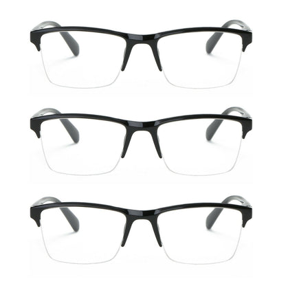 3 Packs Men Women Unisex Square Half Frame Reading Glasses Spring Hinge Readers