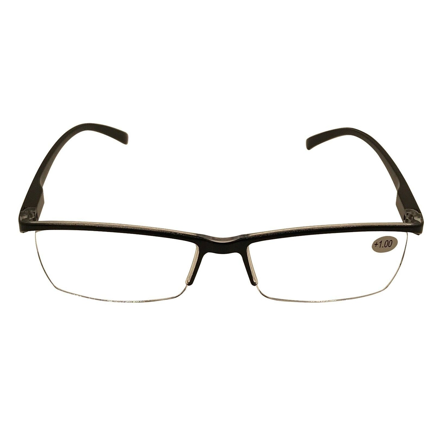 2 Packs Mens Rectangle Half Frame Reading Glasses Black Spring Hinge Readers